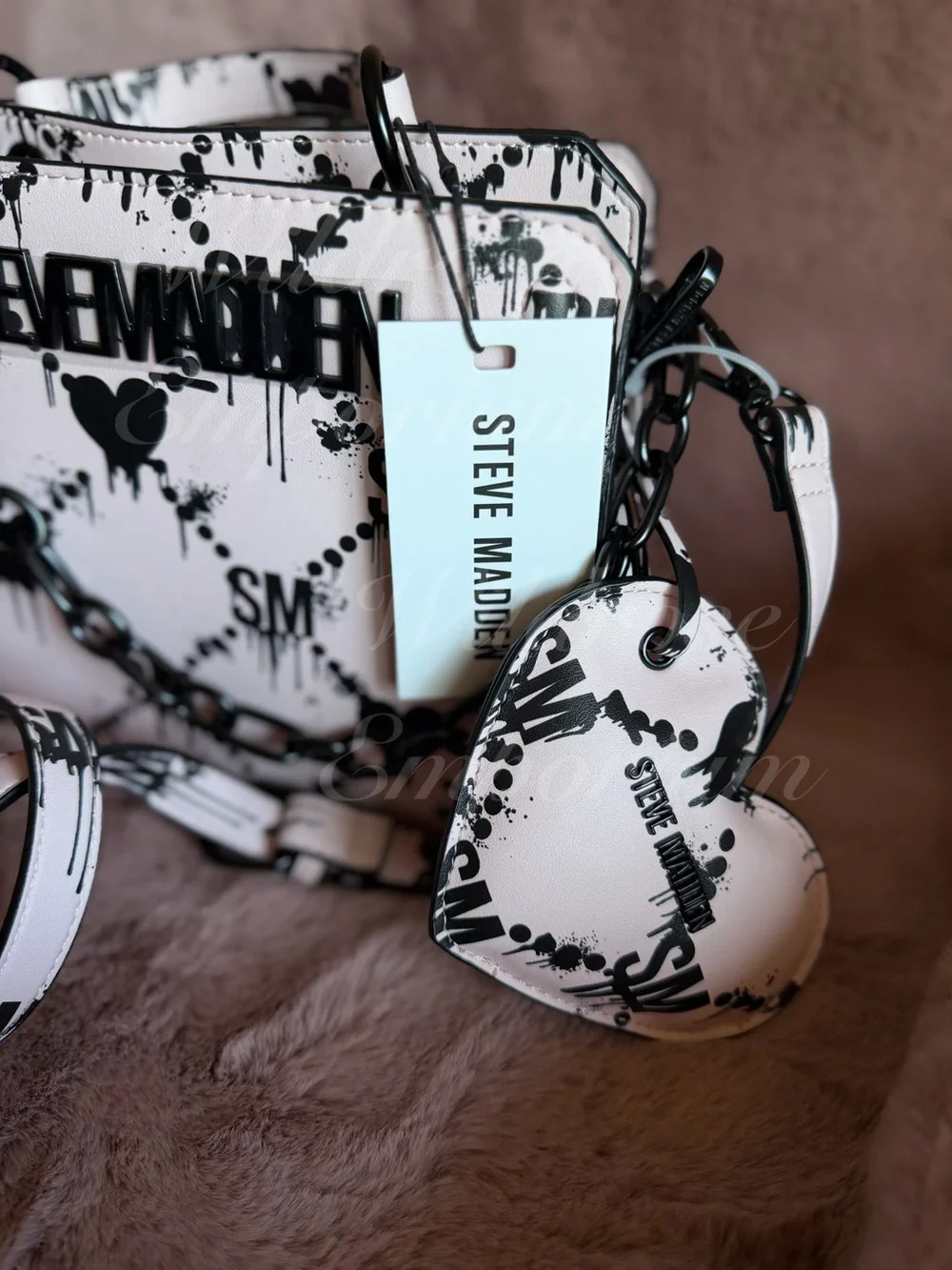 NWT - Rare Steve Madden Bevelyn Blood Drip Heart Print Satchel pink black goth